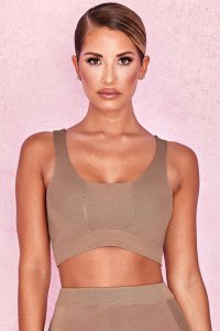 'Carline' Caramel Fine Knit Cropped Top