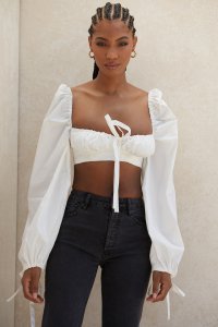 'Stella' White Balloon Sleeve Corset Top