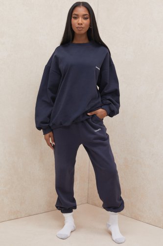 'Sky' Navy Fleece Back Jogging Trousers