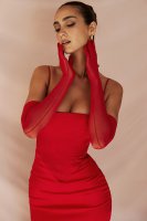 'Esther' Scarlet Mesh Opera-length Gloves