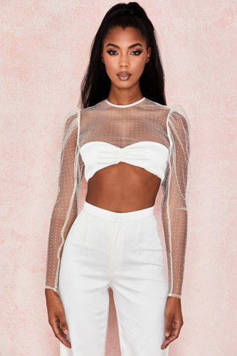 'Serena' Ivory Crystal Cropped Top