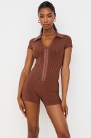 'Lina' Chocolate Ribbed Bandage Playsuit