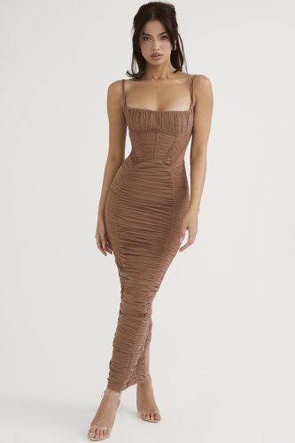 'Lilian' Mocha Corset Maxi Dress