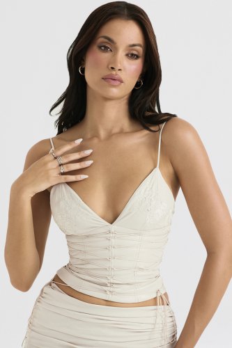 'Antonella' Off White Vegan Leather Corset