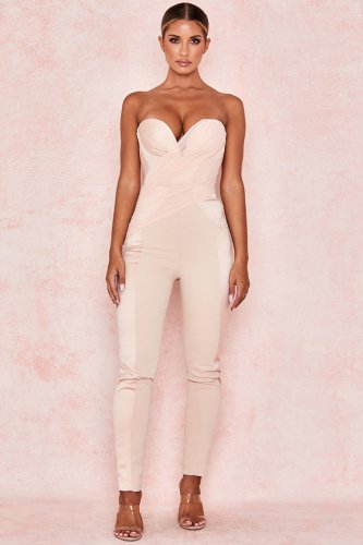 'Casela' Blush Satin Crepe Corset Jumpsuit