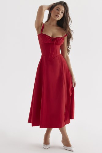 'Carmen' Red Rose Bustier Sundress