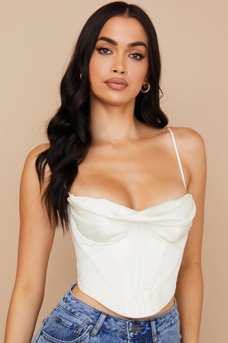 'Bea' Ivory Satin Draped Corset