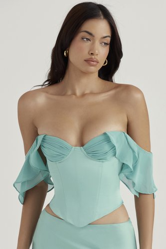 'Isabella' Jade Ruffle Sleeve Corset