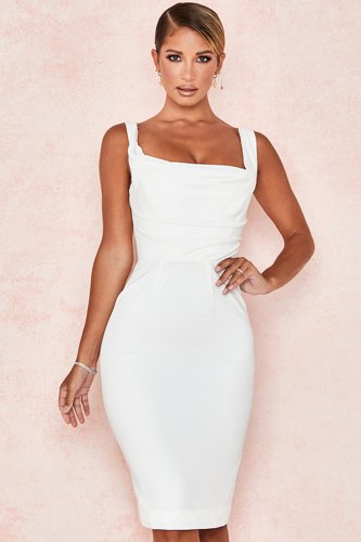 'Micaela' Ivory Draped Corset Dress