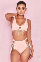 'Muscat' Powder Pink Lace Up High Waist Bikini