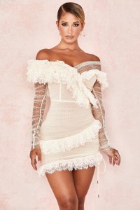 'Sorrel' Ivory Lace Frill Mini Dress