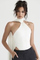 'Farrah' Ivory Satin Wrap Neck Bodysuit