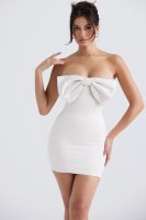 'Ariella' Ivory Satin Crystal Embellished Bow Dress