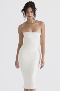 'Camilla' Ivory Vegan Leather Strapless Dress