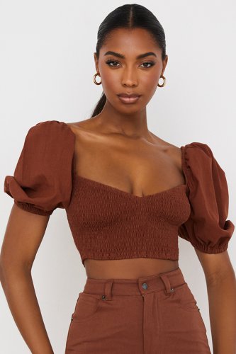 'Lavanna' Cocoa Puff Sleeve Cropped Top