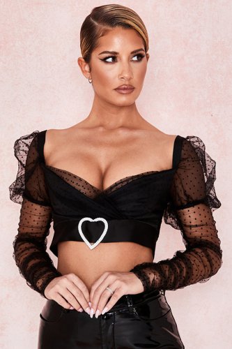 'Clara' Gathered Mesh Heart Buckle Top