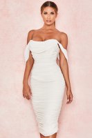 'Carlotta' Ivory Ruched Draped Chiffon Dress