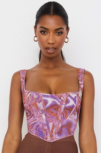 'Ninetta' Purple Swirl Print Mesh Corset