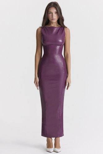 'Sahara' Merlot Vegan Leather Maxi Dress