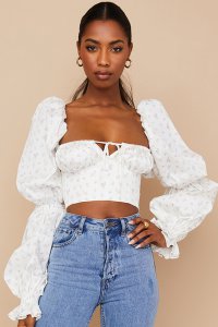 'Millicent' White Floral Cropped Corset Top