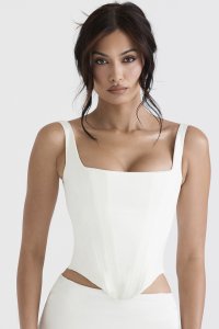 'Rafa' Ivory Satin Longline Corset