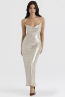 'Leia' Champagne Shimmer Low Back Maxi Dress