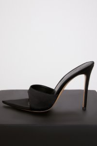 'Bella' Black Satin Pointed High Heel Mules