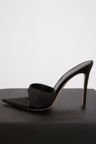 'Bella' Black Satin Pointed High Heel Mules