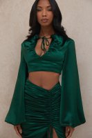 'Vandra' Emerald Green Satin Balloon Sleeve Top