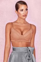 'Sloan' Tan Lurex Rib Knit Cropped Top