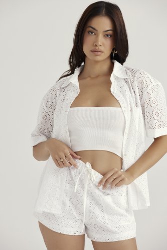 'Mae' White Broderie Anglaise Shorts