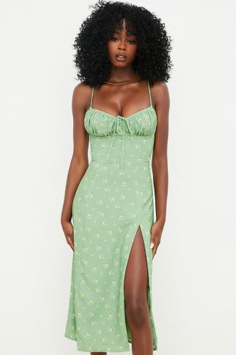 'Carina' Olive Floral Bustier Midi Dress