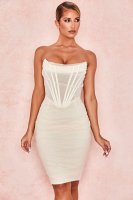 'Leila' Ivory Mesh Strapless Corset Dress