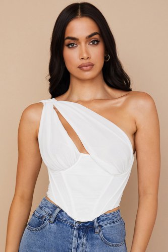 'Jemima' White Mesh Cutout Corset