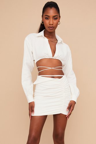 'Emmy' Off White Folded Waist Mini Skirt