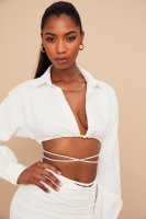 'Iris' Off White Wrap Around Cropped Shirt