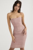 'Julianna' Blush Strapless Ruched Midi Dress