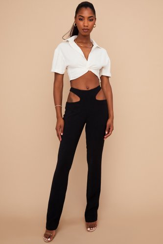 'Osaka' Black Crepe Cutout Trousers