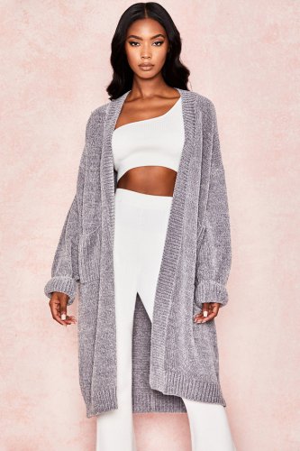 'Celine' Grey Chenille Slouchy Cardigan