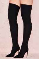 'Escape' Black Mesh Monogrammed Thigh Boots