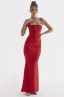 'Olivette' Red Rose Satin Corset Maxi Dress