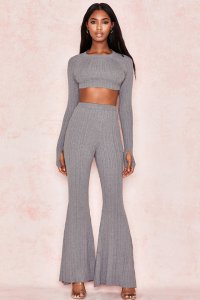 'Gina' Grey Ribbed Knit Trousers