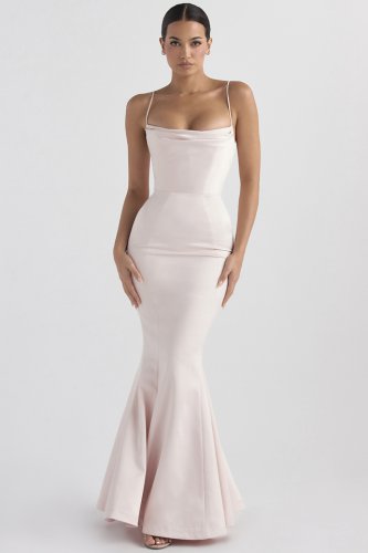 'Violette' Blush Satin Fishtail Gown