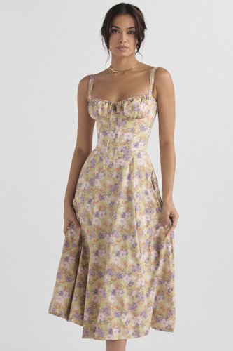 'Carmen' Peony Print Bustier Sundress