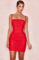 'Ella' Red Gathered Mesh Mini Dress