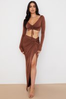 'Imogen' Chocolate Jersey Twist Front Maxi Skirt