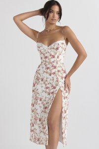 'Charlotte' Rose Print Corset Midi Sundress