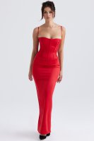 'Shani' Red Satin Corset Maxi Dress