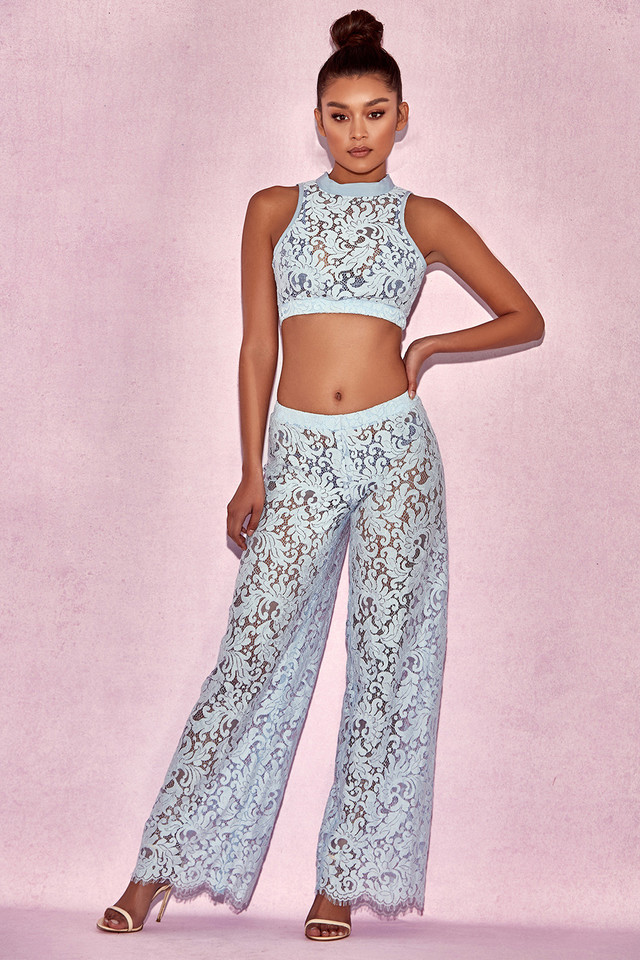 'Thera' Light Blue Lace Two Piece Cover Up - Click Image to Close