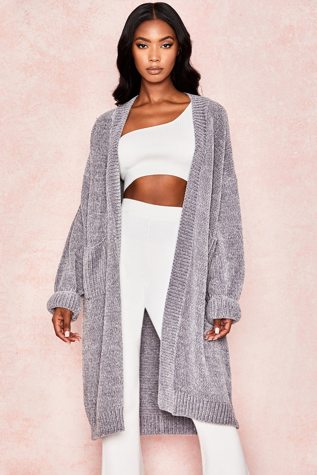 'Celine' Grey Chenille Slouchy Cardigan - Click Image to Close